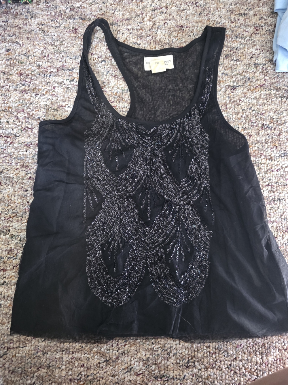 Black Beaded Scoop Neck Women's Tank Top